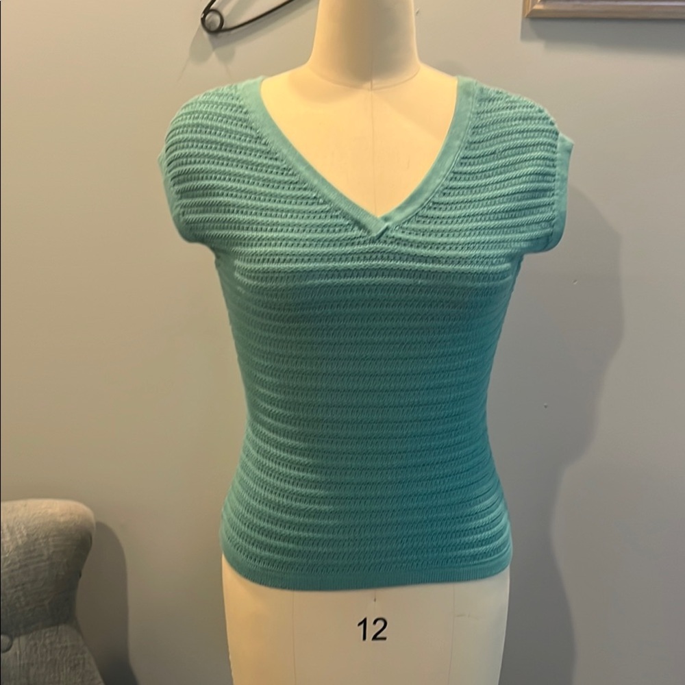 Carlisle reversible V-Neck / Scoop Sweater in a Blue -Green, size S